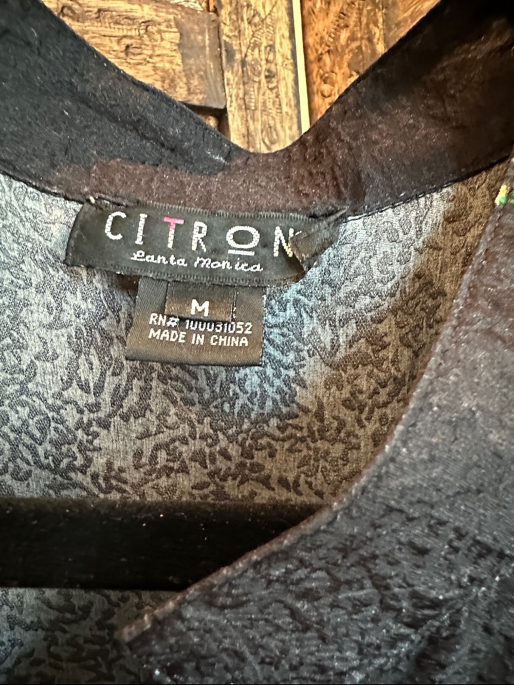 Citron Silk Textured Black Button-Up Tunic - Picture 2 of 4